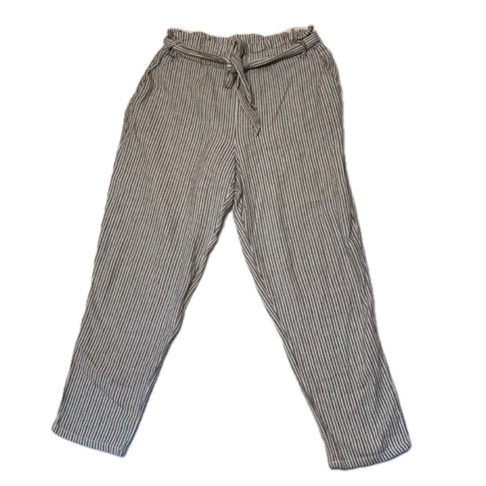 Maurices Women's Linen Blend Pants Size M Striped Tapered Leg Classic Beachy
